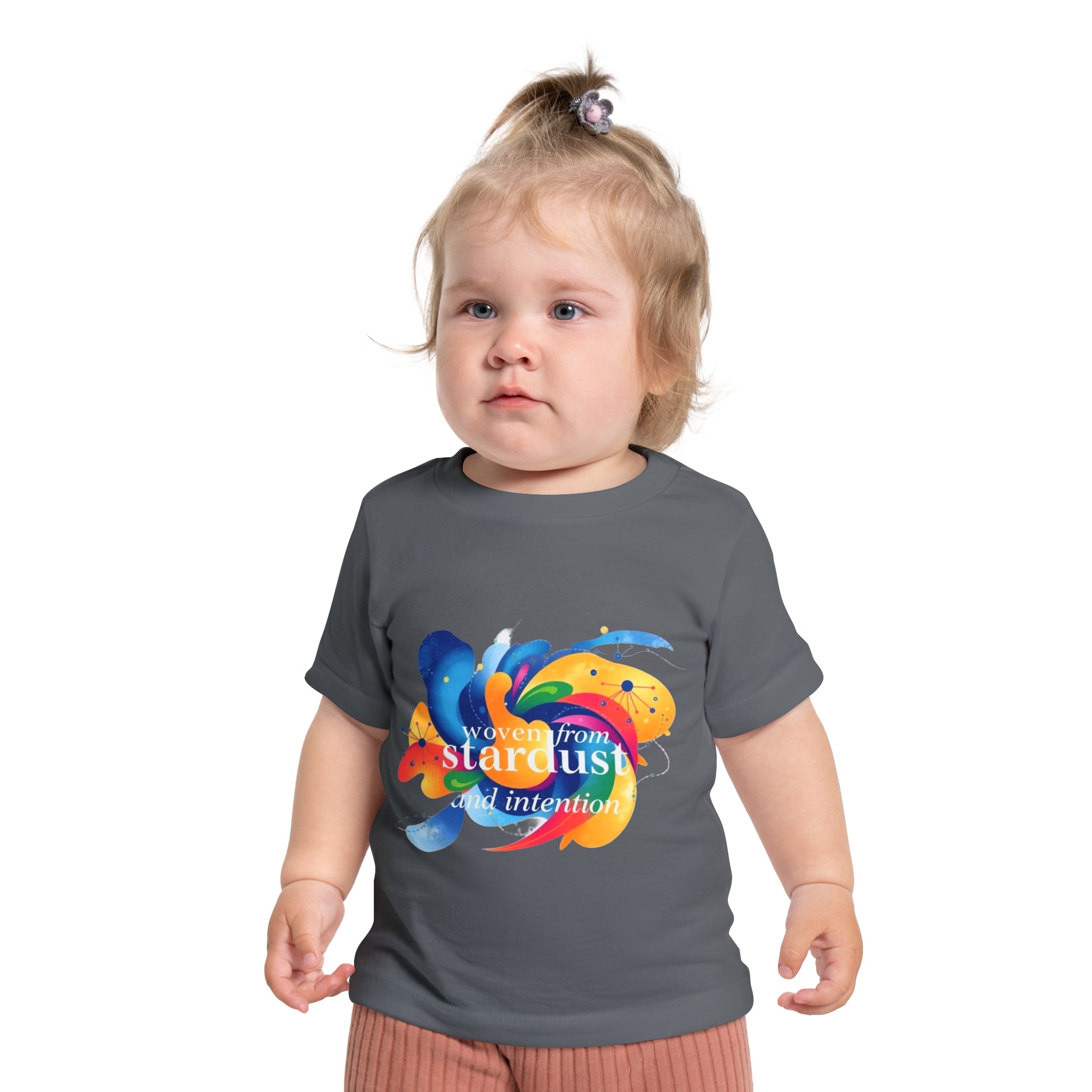Baby T-Shirt — "Woven from Stardust and Intention" Colorful Cosmic Graphic