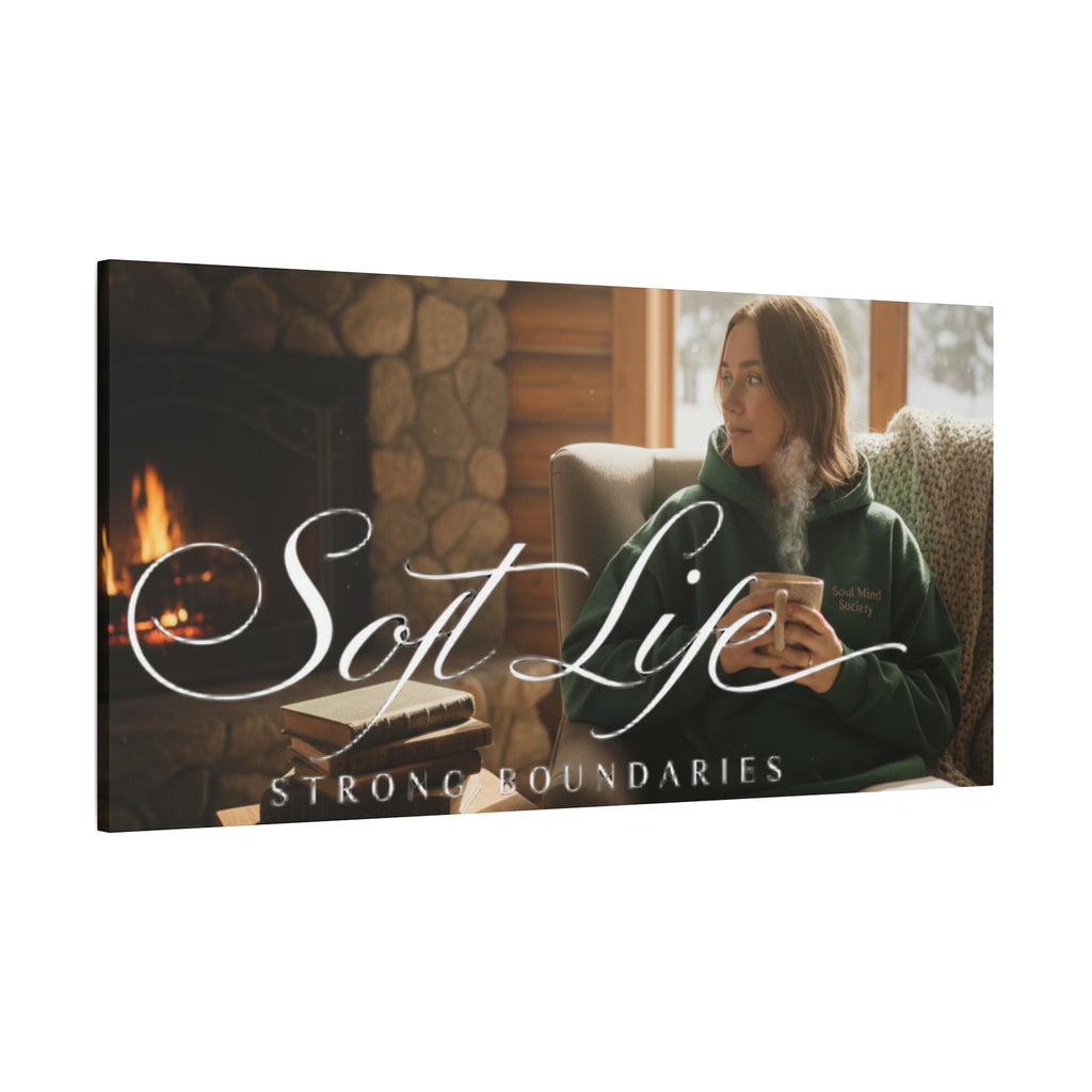 Canvas Wall Art — "Soft Life, Strong Boundaries" Woman 2 Cozy Cabin Print