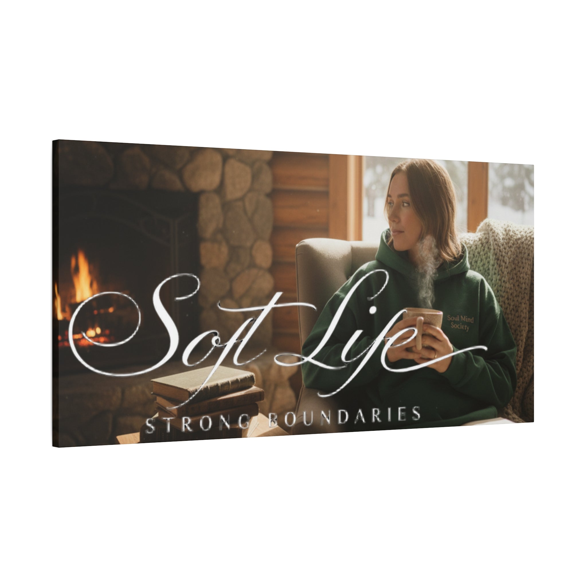 Canvas Wall Art — "Soft Life, Strong Boundaries" Woman 2 Cozy Cabin Print