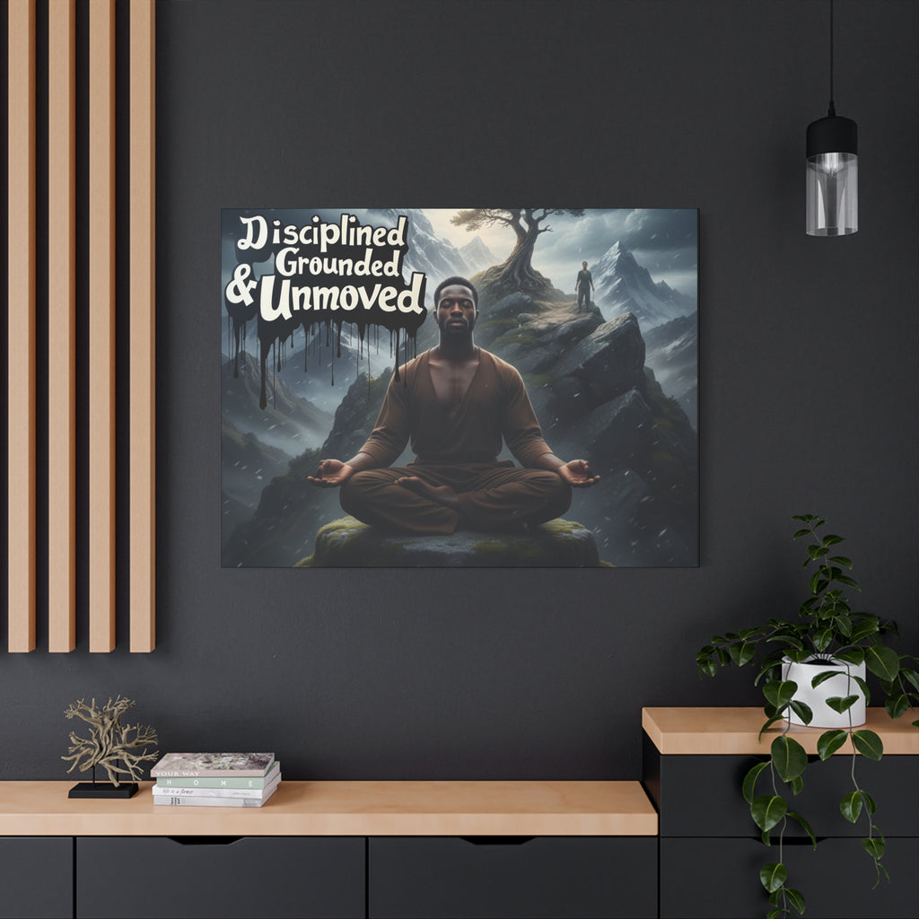 Disciplined, Grounded & Unmoved Canvas Wall Art — Meditation Motivational Print
