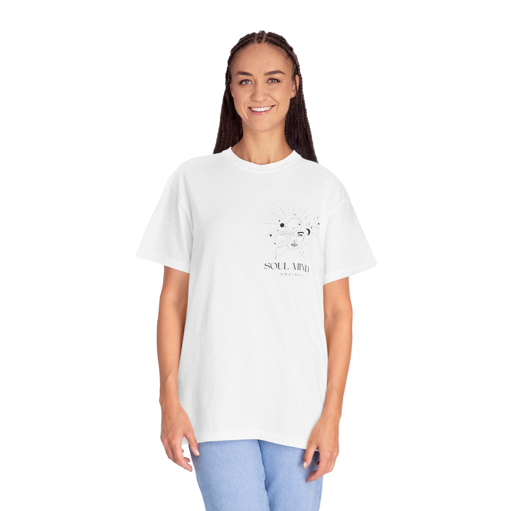 Soul Mind galactic skull illustration T-Shirt | spiritual logo tee