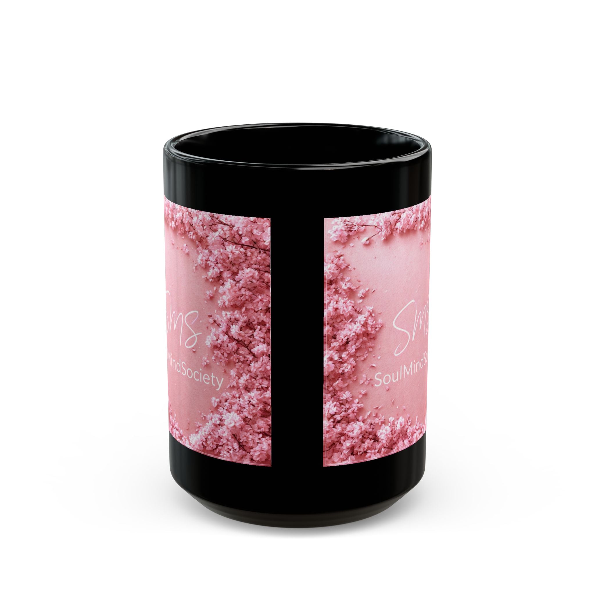 Pink Rose Cloud Black Mug — 'SMS SoulMindSociety' 11oz & 15oz
