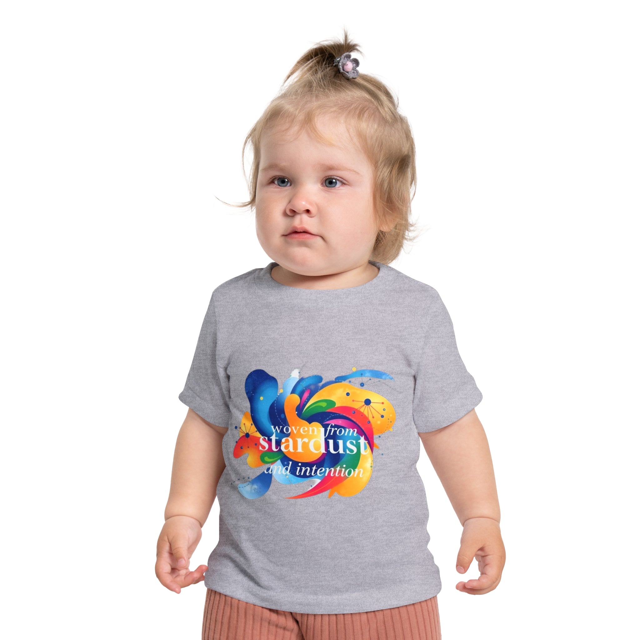 Baby T-Shirt — "Woven from Stardust and Intention" Colorful Cosmic Graphic