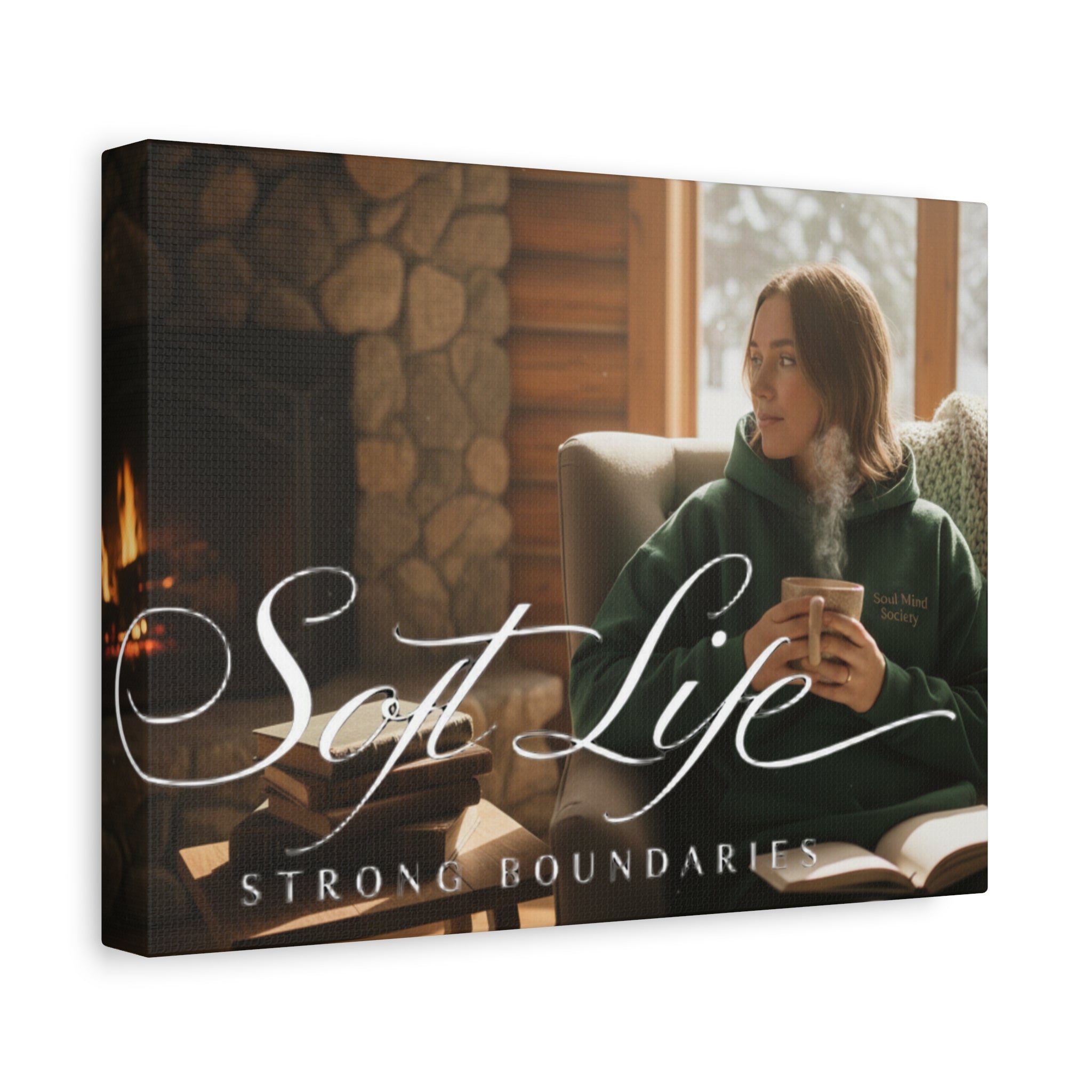 Canvas Wall Art — "Soft Life, Strong Boundaries" Woman 2 Cozy Cabin Print