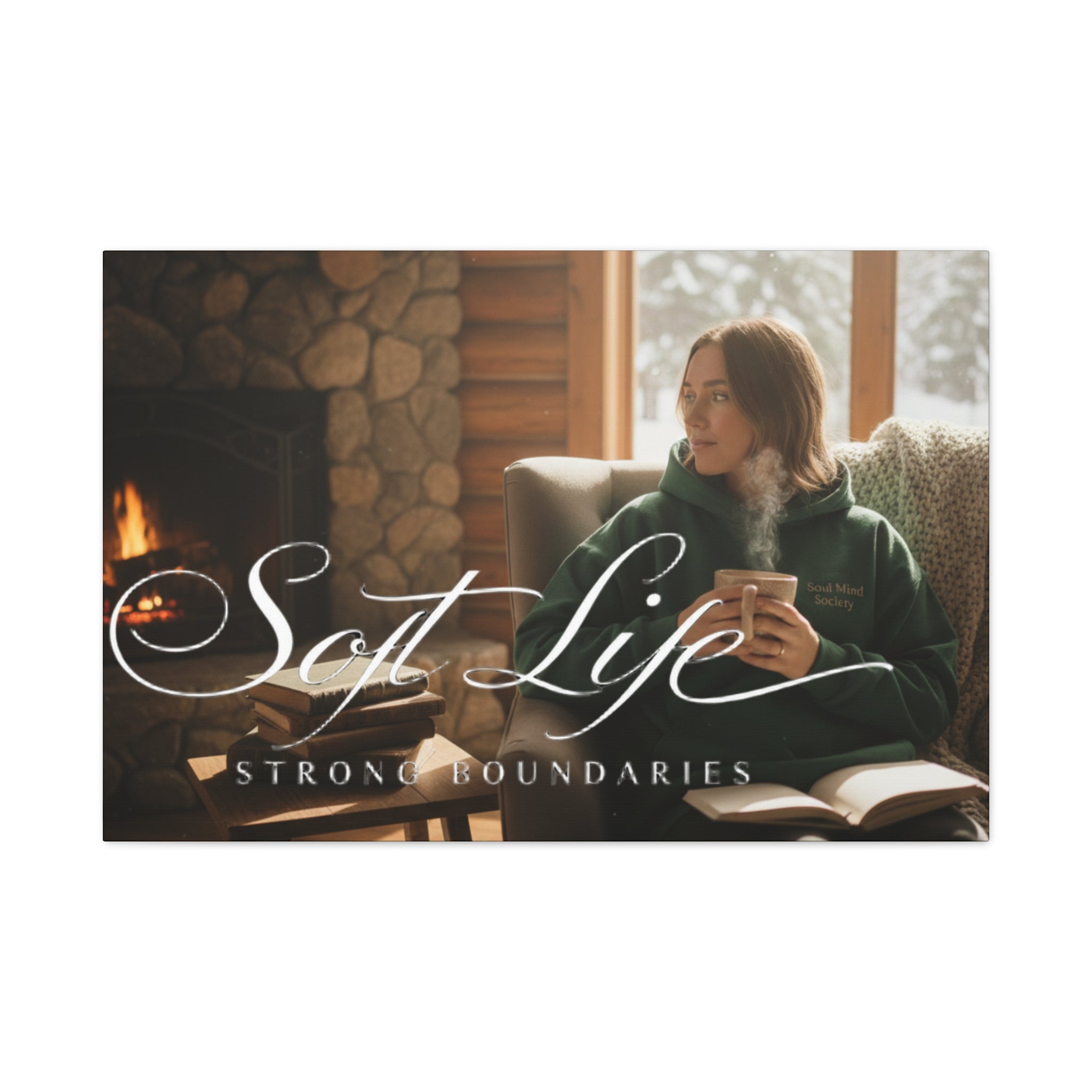Canvas Wall Art — "Soft Life, Strong Boundaries" Woman 2 Cozy Cabin Print