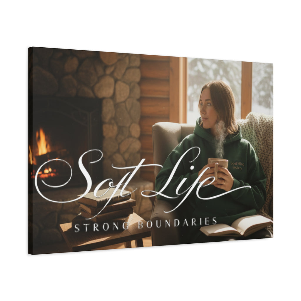 Canvas Wall Art — "Soft Life, Strong Boundaries" Woman 2 Cozy Cabin Print