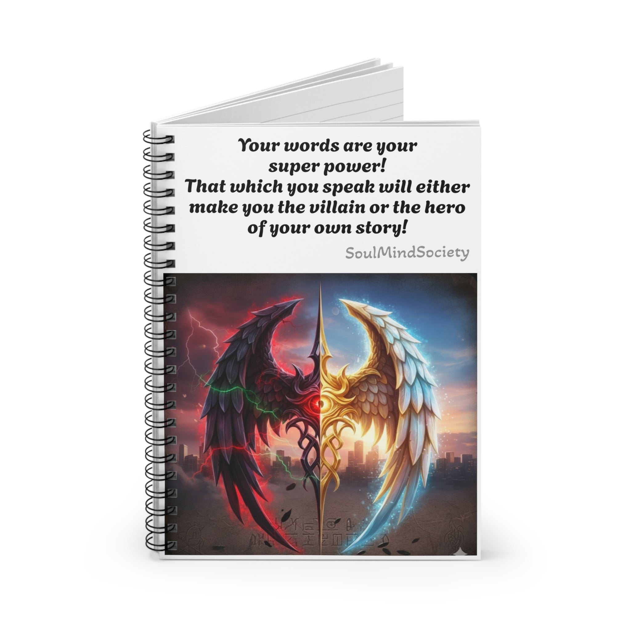 Angel and Demon Wings notebook | Spiral Ruled Notebook, Inspirational Quote
