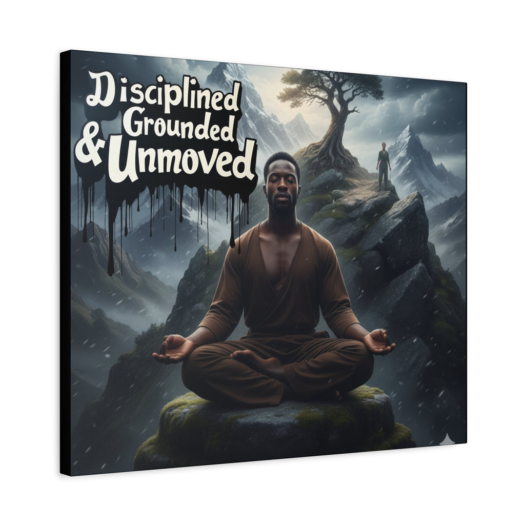 Disciplined, Grounded & Unmoved Canvas Wall Art — Meditation Motivational Print