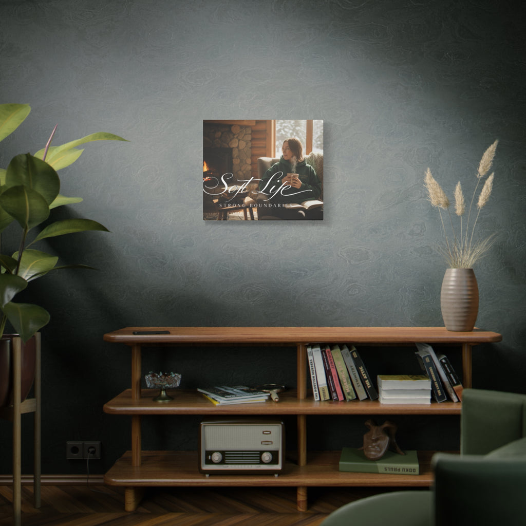 Canvas Wall Art — "Soft Life, Strong Boundaries" Woman 2 Cozy Cabin Print