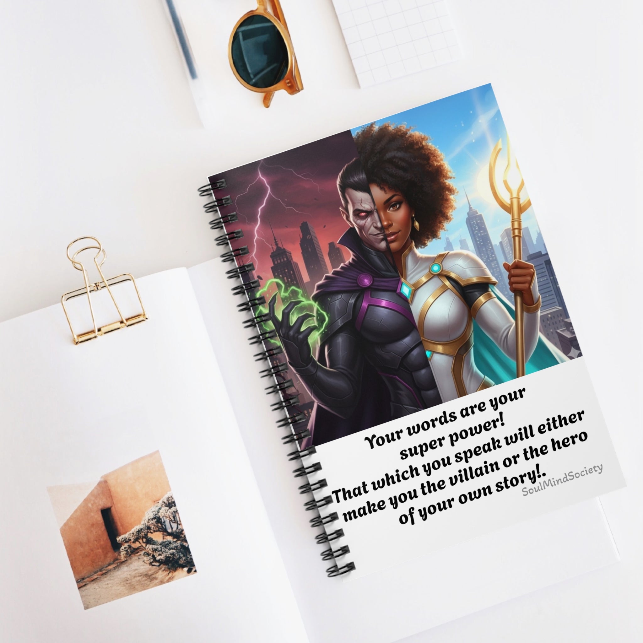 Hero vs Villain Illustration Spiral Notebook | Ruled Lined Journal
