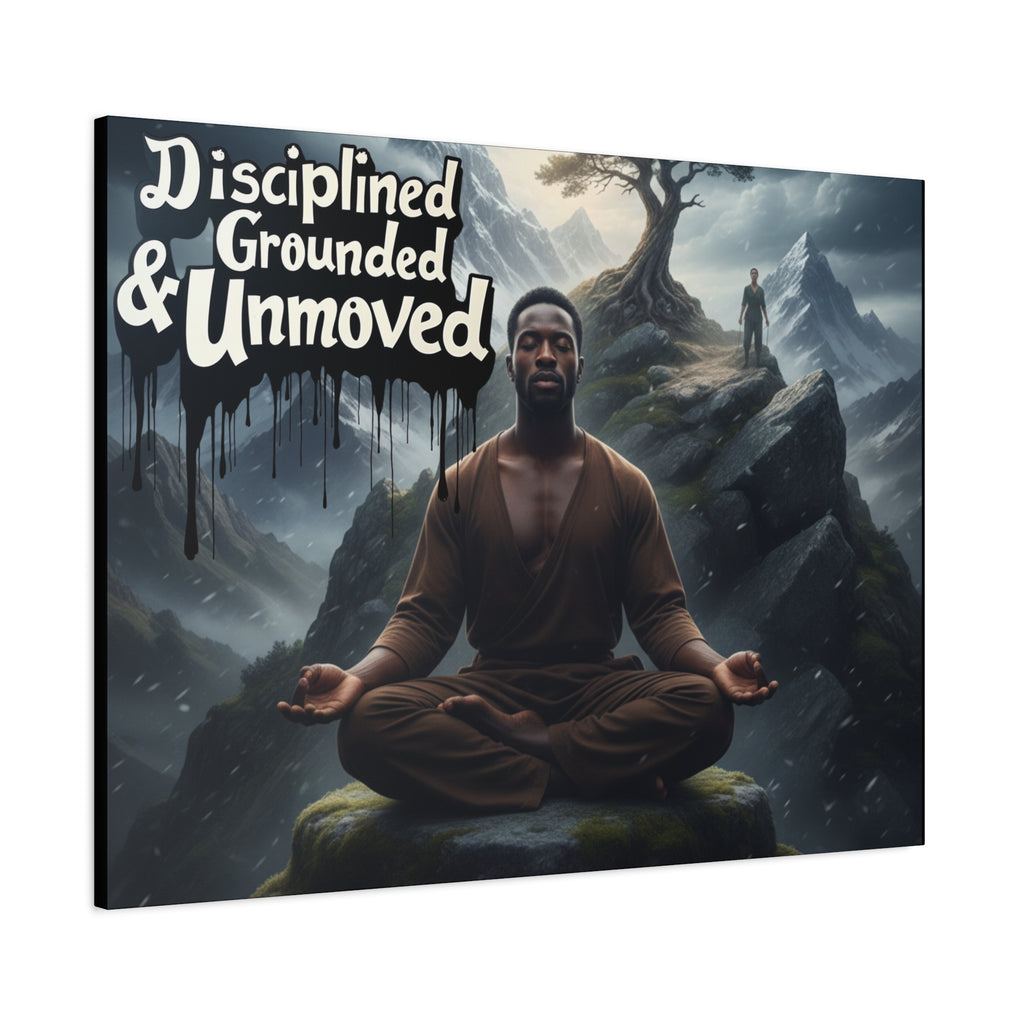 Disciplined, Grounded & Unmoved Canvas Wall Art — Meditation Motivational Print