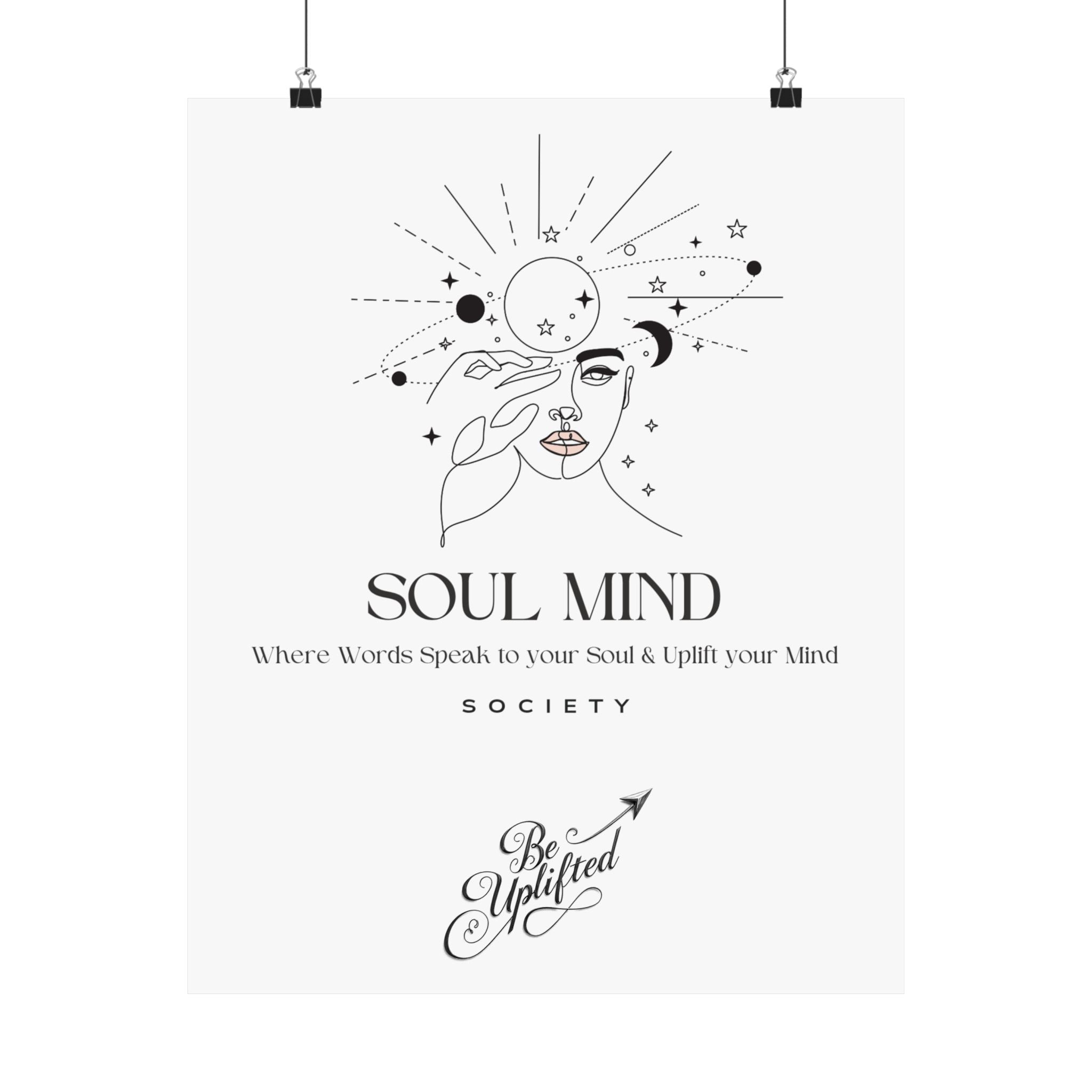 Soul Mind line art face wall poster | Matte Vertical Poster, Inspirational Typography