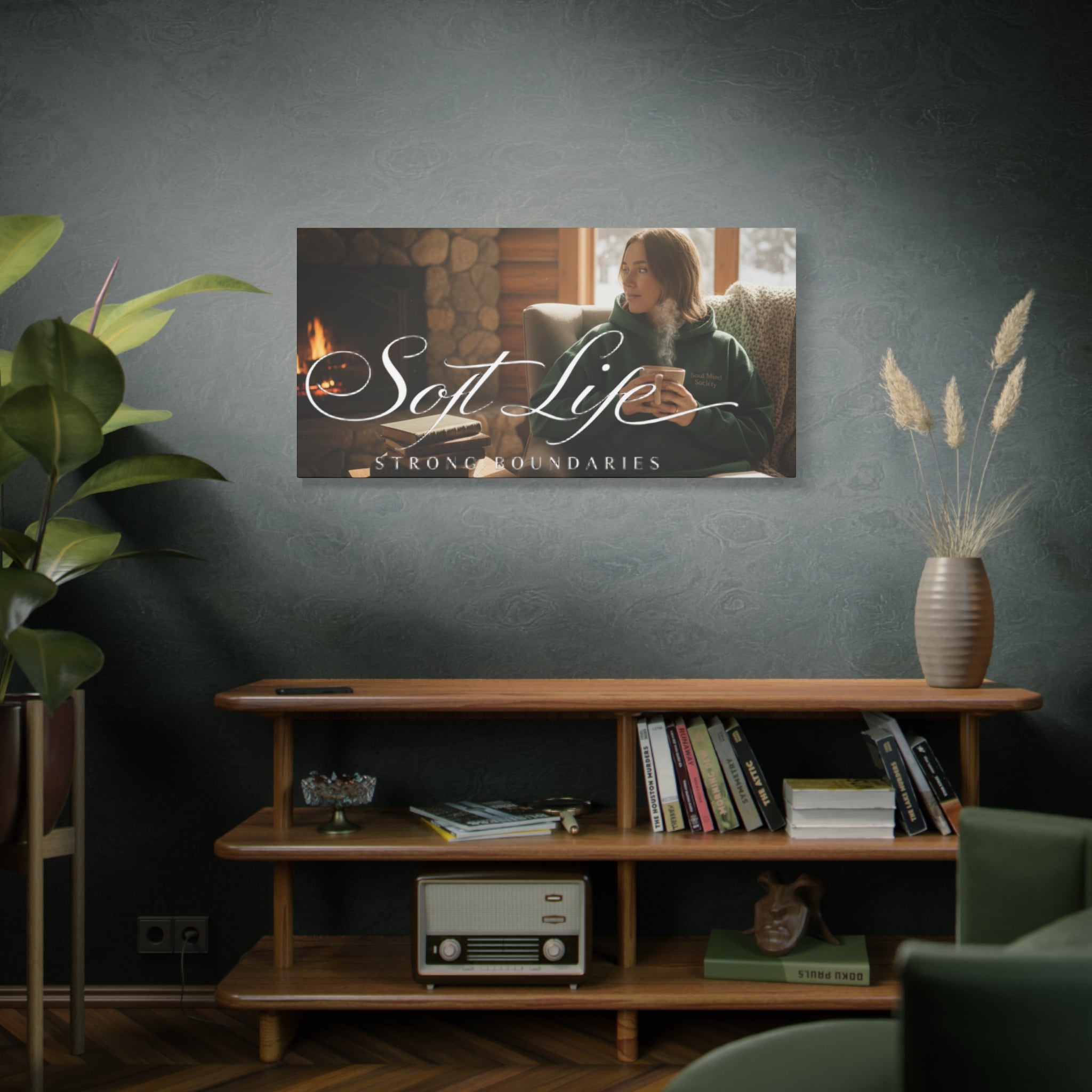 Canvas Wall Art — "Soft Life, Strong Boundaries" Woman 2 Cozy Cabin Print