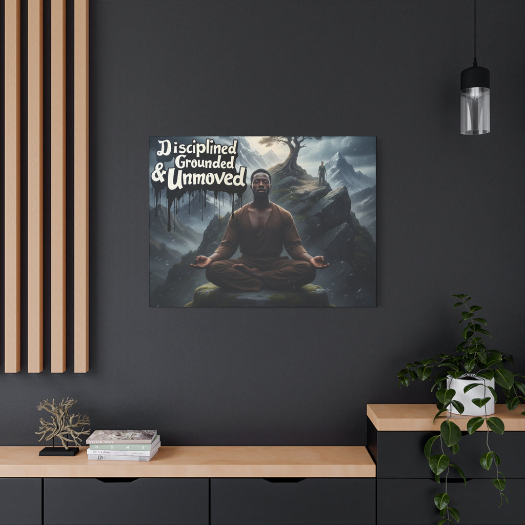 Disciplined, Grounded & Unmoved Canvas Wall Art — Meditation Motivational Print