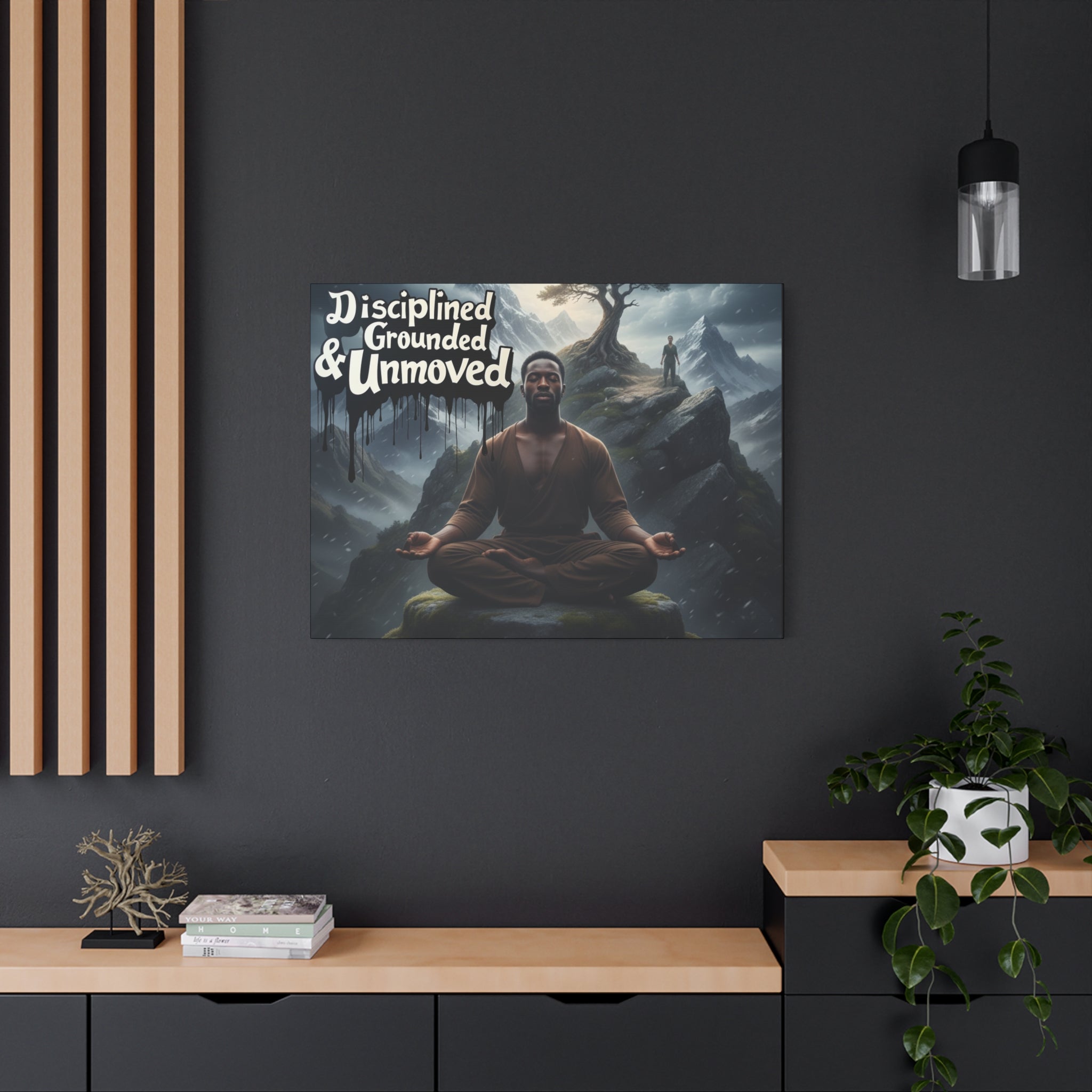 Disciplined, Grounded & Unmoved Canvas Wall Art — Meditation Motivational Print